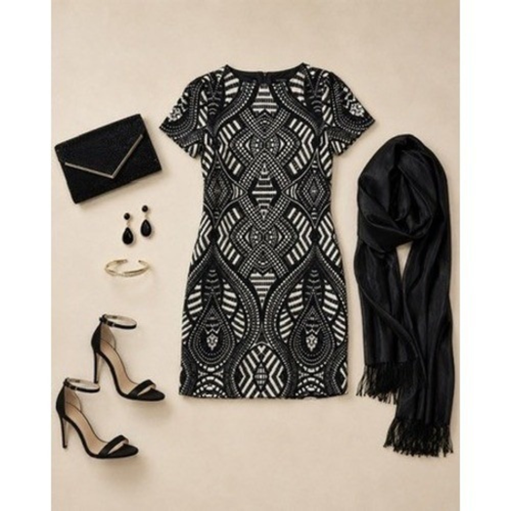 Alice + Olivia Women's Black & White Geometric Jacquard Mini Dress Size 2